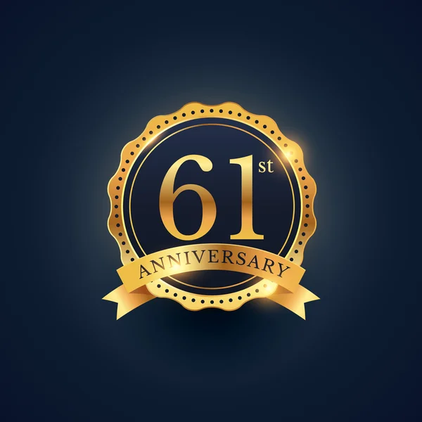 Etiqueta de la insignia de celebración del 61 aniversario en color dorado — Archivo Imágenes Vectoriales
