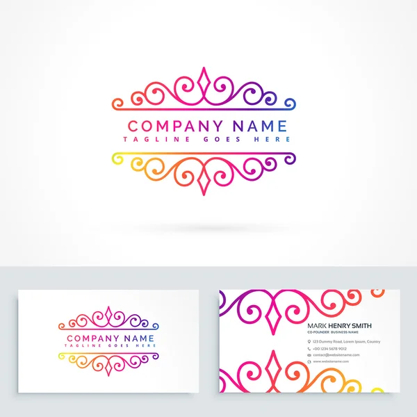 Floral ornament logo design with business card template — Stock Vector