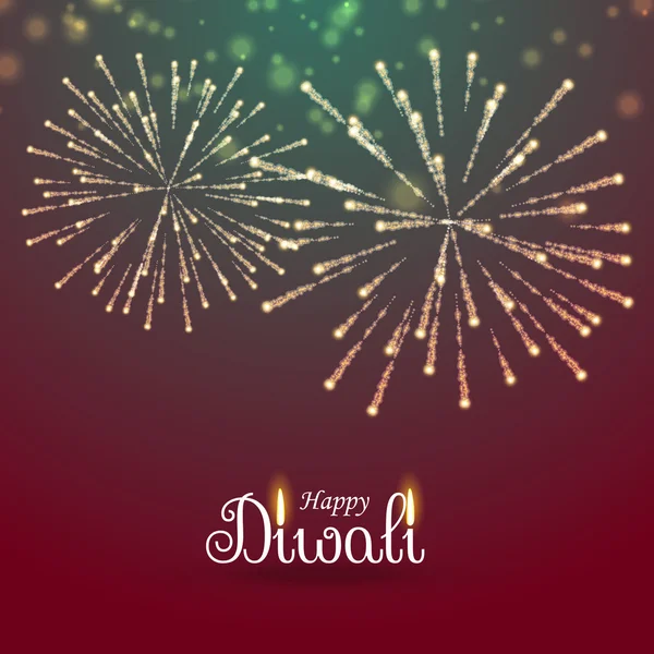 Festival av ljus happy diwali hälsning med fyrverkerier — Stock vektor