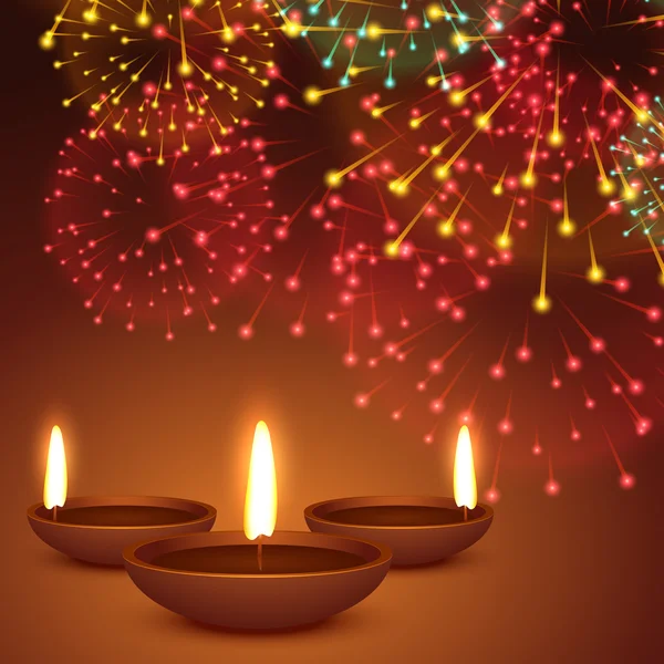 Fireworks bakgrund med diwali diya — Stock vektor