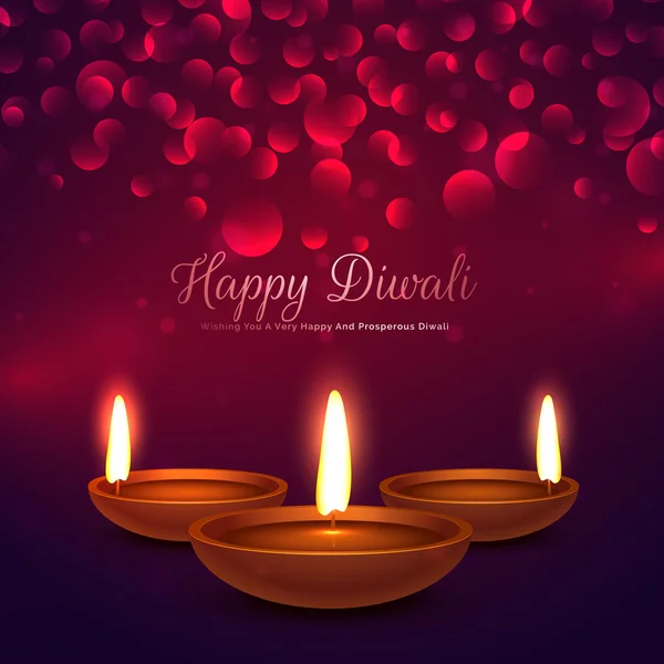 Fond heureux diwali avec effet diya et bokeh — Image vectorielle