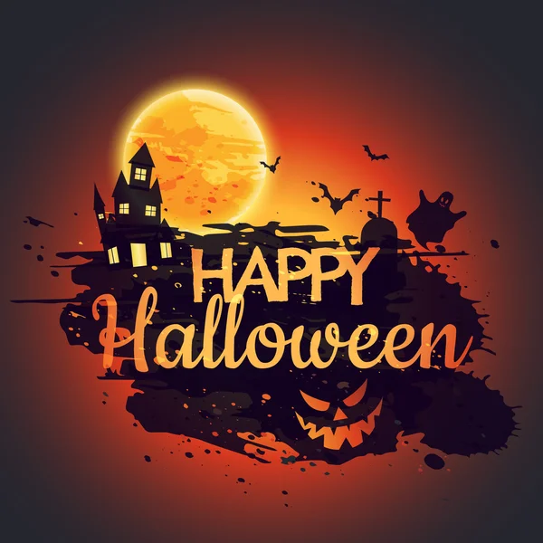Feliz cartel de Halloween con castillo espeluznante — Vector de stock