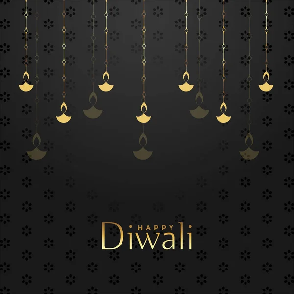 Šťastný Diwali Černý Zlatý Festival Pozadí Design — Stockový vektor