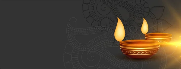 Feliz Diwali Brillante Banner Con Espacio Texto — Vector de stock