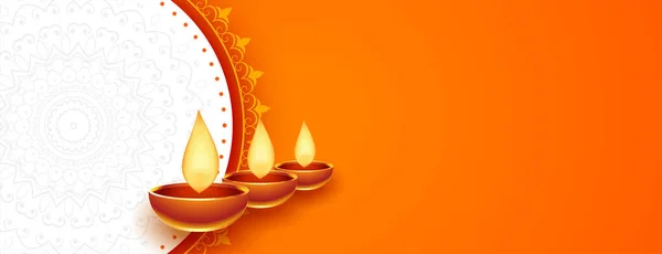 Happy Diwali Orange Diya Banner Text Space — Stock Vector