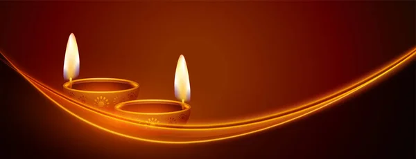 Parlayan Işık Çizgisi Tasarımlı Mutlu Diwali Bayrağı — Stok Vektör