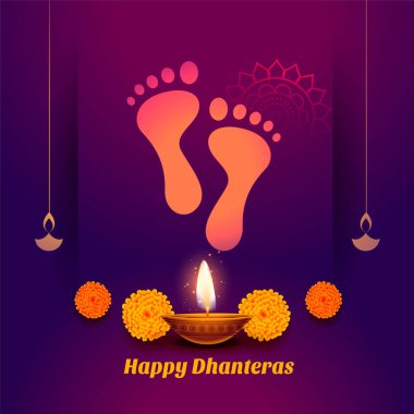 god footprints prayer happy dhanteras background with diya clipart