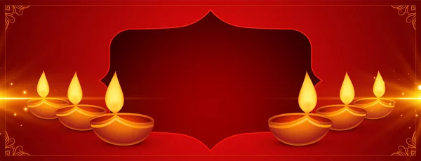 Brillante Feliz Diwali Banner Rojo Con Diseño Diya — Vector de stock