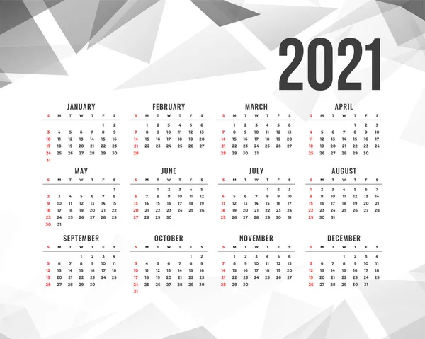 Abstraktní Kalendář Nového Roku 2021 Šedými Trojúhelníkovými Tvary — Stockový vektor