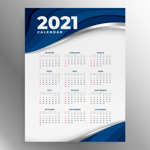 2021 Diseño Calendario Año Nuevo Estilo Empresarial — Archivo Imágenes Vectoriales