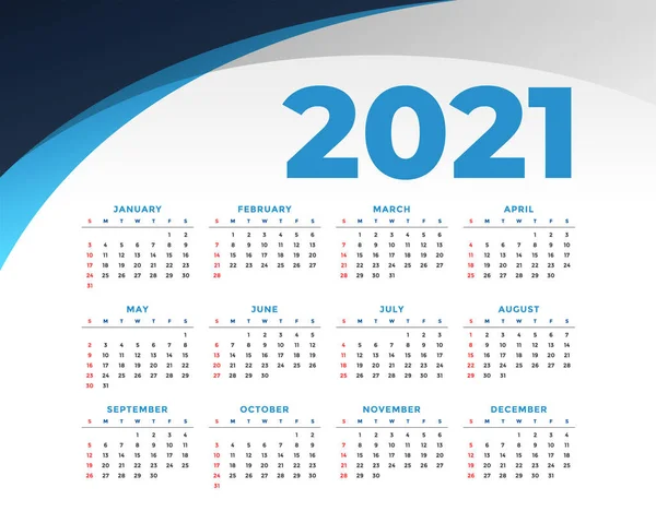 Platte Stijl 2021 Nieuwjaar Kalender Ontwerp Sjabloon — Stockvector