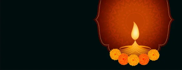 Happy Diwali Festival Banner Met Diya Bloem — Stockvector