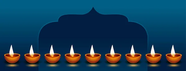 Bannière Diwali Heureuse Avec Beaucoup Décoration Diya — Image vectorielle