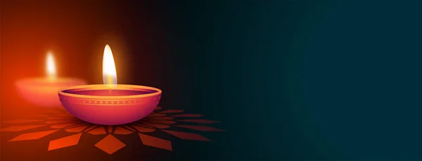 Schöne Glückliche Diwali Diya Dekorative Banner Design — Stockvektor