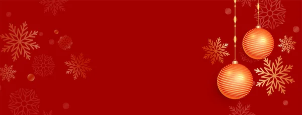 Banner Natal Vermelho Com Bugigangas Decoração Floco Neve — Vetor de Stock