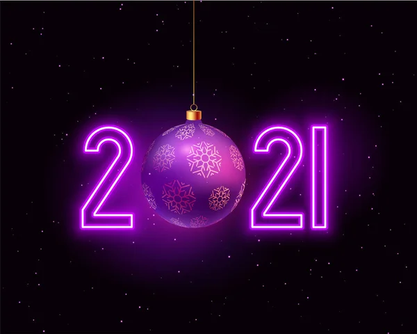 Estilo Neón 2021 Nuevo Año Fondo Con Adorno Navidad — Vector de stock