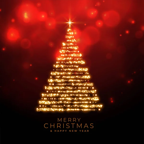 Merry Christmas Sparkles Tree Red Bokeh Background — Stock Vector