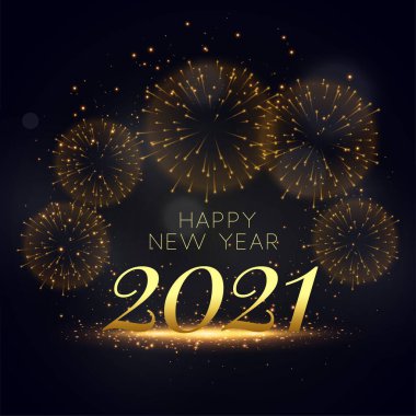 Mutlu yıllar 2021 havai fişek arka plan altın tasarımı