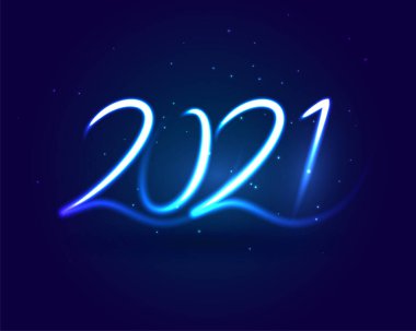 2021 mutlu yıllar neon tarzı mavi çizgili arkaplan