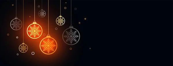 Dekorative Fröhliche Weihnachtsfeier Banner Mit Hängenden Kugeln — Stockvektor