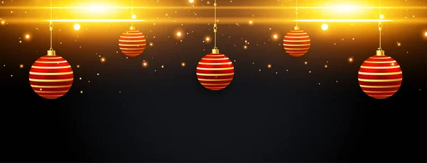 Feliz Navidad Brilla Banner Con Bolas Oro Rojo — Archivo Imágenes Vectoriales