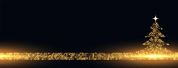 Vrolijk Kerstmis Gouden Sprankelingen Boom Banner Ontwerp — Stockvector