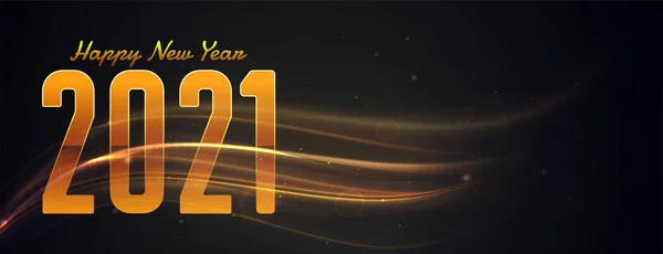 Feliz Año Nuevo 2021 Oro Rayas Luz Diseño Banner — Archivo Imágenes Vectoriales