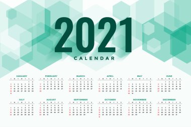 soyut altıgen stil yeni yıl 2021 takvim tasarımı