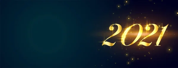 Elegante Brilhante Ouro Feliz Ano Novo 2021 Banner Azul — Vetor de Stock