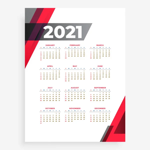 Nowy Rok 2021 Projekt Kalendarza Płaskim Stylu — Wektor stockowy