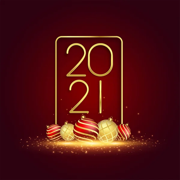 2021 Gouden Nieuwjaarskaart Met Kerstballen Decoratie — Stockvector