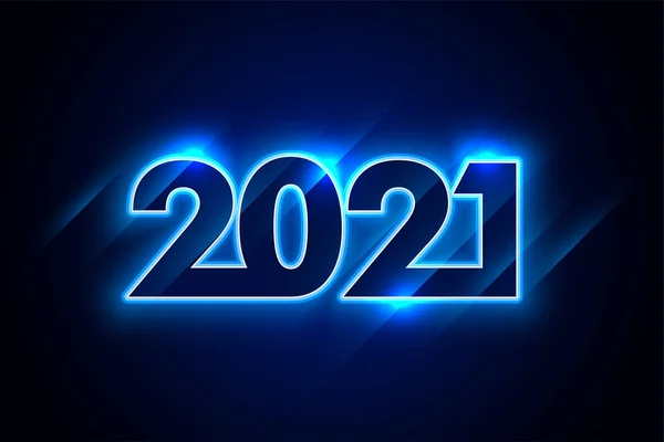 Блискучий Неоновий Синій 2021 Щасливий Дизайн Фону Нового Року — стоковий вектор