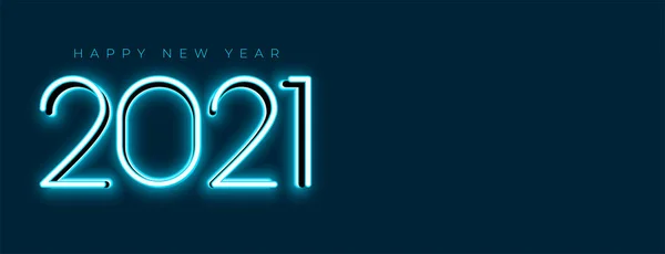 Blue Glowing 2021 New Year Neon Banner Design — Stock Vector