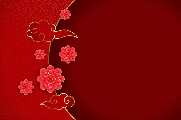 Fundo Chinês Tradicional Com Vetor Flores Nuvens — Vetor de Stock