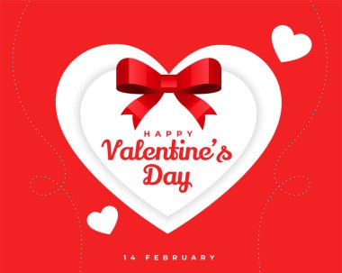 Sevgililer Günü 'nüz kutlu olsun. Kırmızı arka plan, beyaz kalplerle.