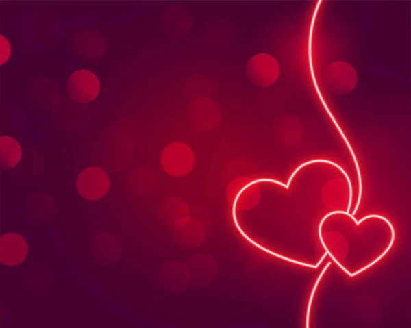 Romantic Neon Hearts Glowing Bokeh Background — Stock Vector