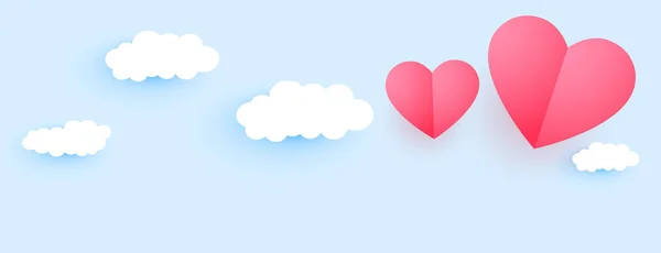 Бумажный Стиль Валентинки День Сердца Облака Дизайн Баннера — стоковый вектор
