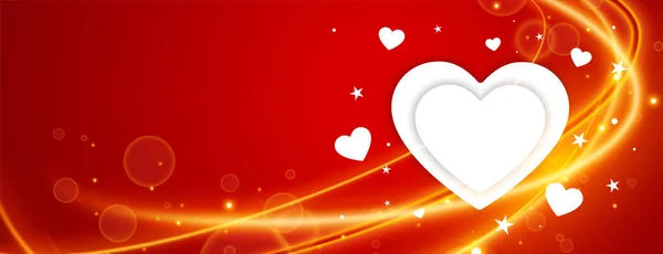 Banner Saludo Corazones Con Rayas Luz Para Día San Valentín — Vector de stock