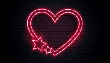 kırmızı aşk kalbi ve yıldız neon çerçeve tasarımı