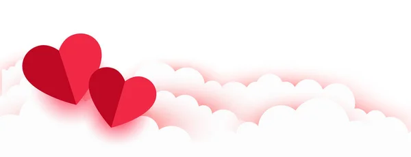 Ημέρα Του Αγίου Βαλεντίνου Ρομαντικό Χαρτί Καρδιές Και Σύννεφα Πανό — Διανυσματικό Αρχείο