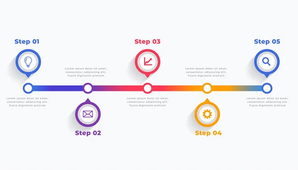 Zeitleiste Infografik Vorlage Fünf Schritten — Stockvektor