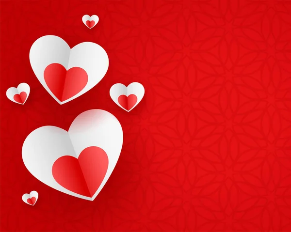 Corazones Papel Con Estilo Diseño Fondo Rojo — Vector de stock