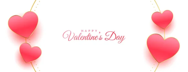 Happy Valentines Day Love Hearts Decorative White Banner — Stock Vector