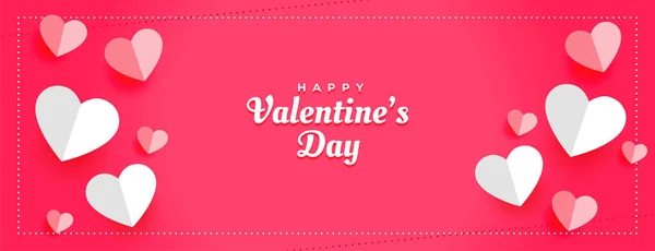 Día San Valentín Celebración Papel Corazones Banner Diseño — Vector de stock