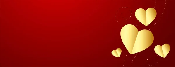 情人节的横幅 上面有金色的心和文字空间 — 图库矢量图片