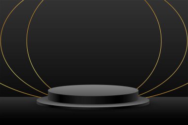 3d siyah podyum ürün arka planında altın çizgiler