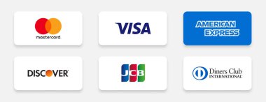 Popüler kredi kartı şirketlerinin logoları arasında ana kart vizesi American Express ve daha fazlası da var