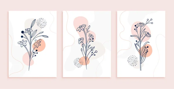Minimal Line Art Flowers Leaves Poster Design — Stock Vector