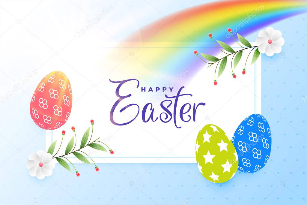 colorful happy easter background with rainbow