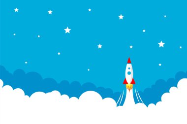 Gökyüzü arkaplanındaki bulutun üzerinden roket fırlatma